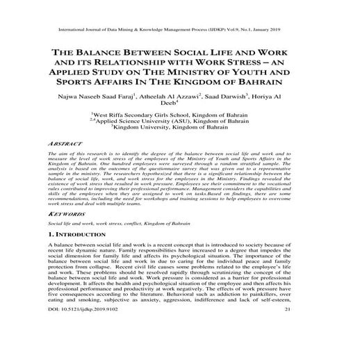 The Balance Between Social Life and Work and its Relationship with Work Stres...