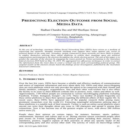 PREDICTING ELECTION OUTCOME FROM SOCIAL MEDIA DATA