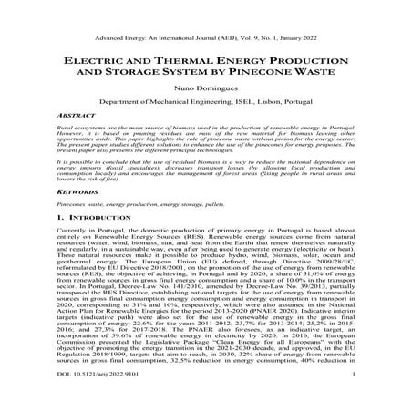 ELECTRIC AND THERMAL ENERGY PRODUCTION AND STORAGE SYSTEM BY PINECONE WASTE