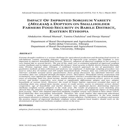 IMPACT OF IMPROVED SORGHUM VARIETY (MELKAM) A DOPTION ON SMALLHOLDER FARMERS FOOD SECURITY IN BABILE DISTRICT, EASTERN ETHIOPIA