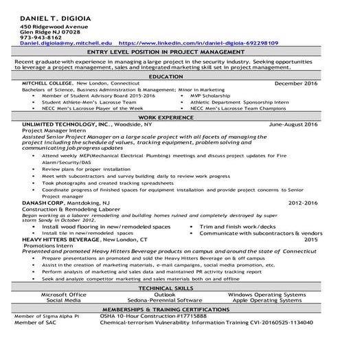 Daniel DiGioia Resume