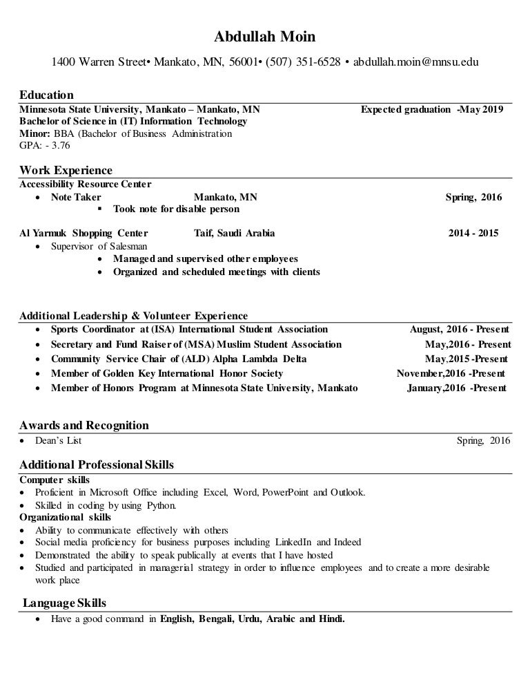 Abdullah Work Resume