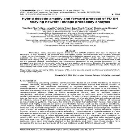 Hybrid decode-amplify and forward protocol of FD EH relaying network: outage ...