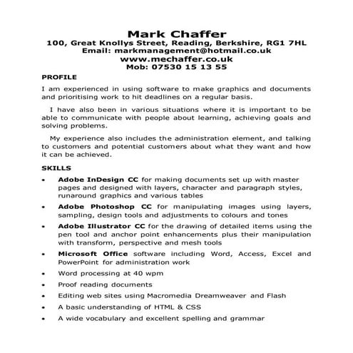 Mark Chaffer CV