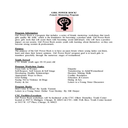 Girl Power Rock Inc. Info Sheet