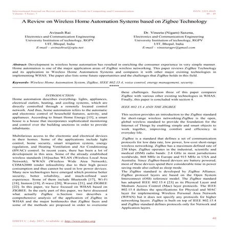 A Review on Wireless Home Automation Systems based on Zigbee Technology