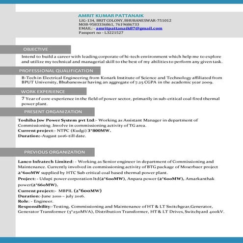 Amrit kumar pattanaik resume