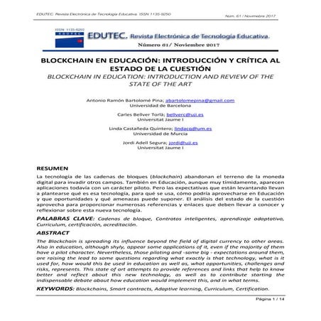  Blockchain en Educación: introducción y crítica al estado de la cuestión. 