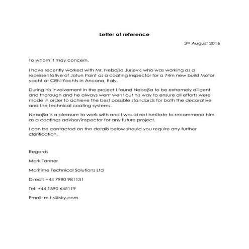 Letter of recommendation-Mark Tanner | PDF