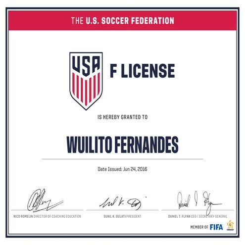 F License Certificate US Soccer | PDF