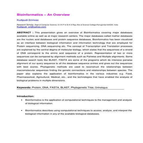916215 bioinformatics-over-view