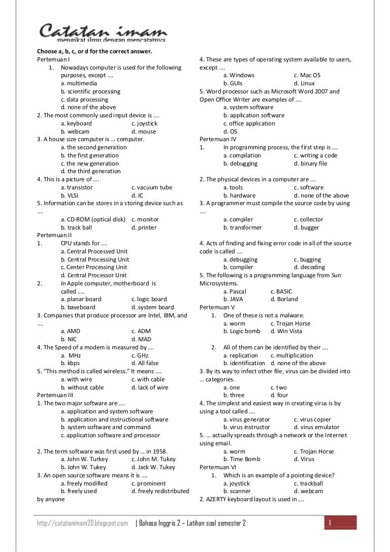 Jawaban Soal Bahasa Inggris Semester 1 Bsi Guru Besar