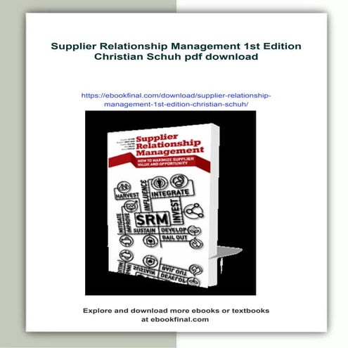 Supplier Relationship Management 1st Edition Christian Schuh | PDF