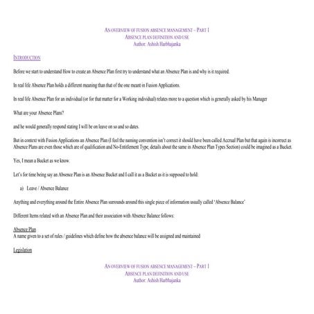 An Overview of Fusion Absence Management Absence Plan Definition and Use