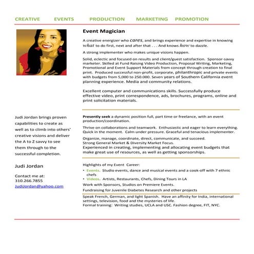 JUDI JORDAN EVENT RESUME