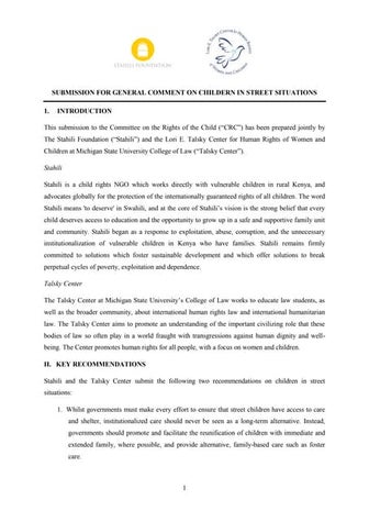 Talsky-Stahili Submission for General Comment on children in street situations