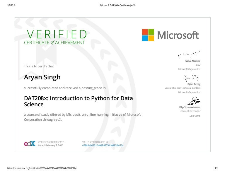 Microsoft DAT208x Certificate _ edX