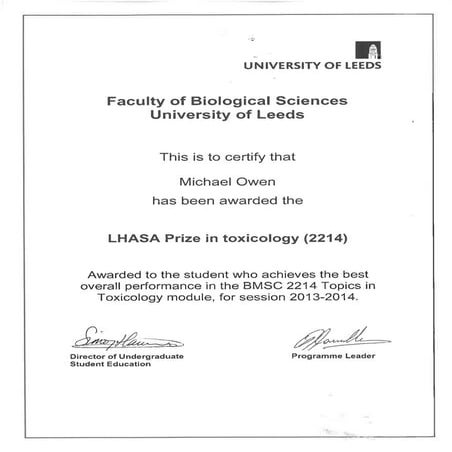 LHASA Toxicology award