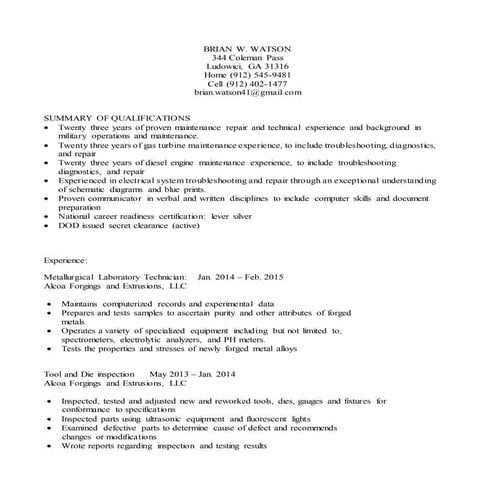 Brian Watson Resume 2015