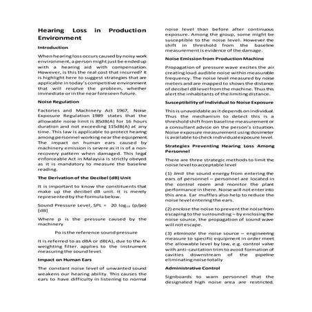 Noise Impact on Human Ears due to Noise Emission from Production Machine