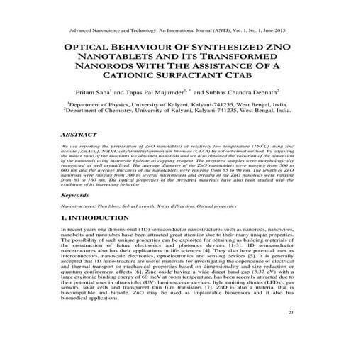 OPTICAL BEHAVIOUR OF SYNTHESIZED ZNO NANOTABLETS AND ITS TRANSFORMED NANORODS...