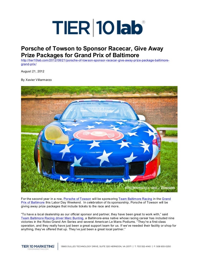 Porsche Of Towson >> Porsche Of Towson To Sponsor Racecar Give Away Prize Porsche Of Towson >> Porsche Of Towson To Sponsor Racecar Give Away Prize