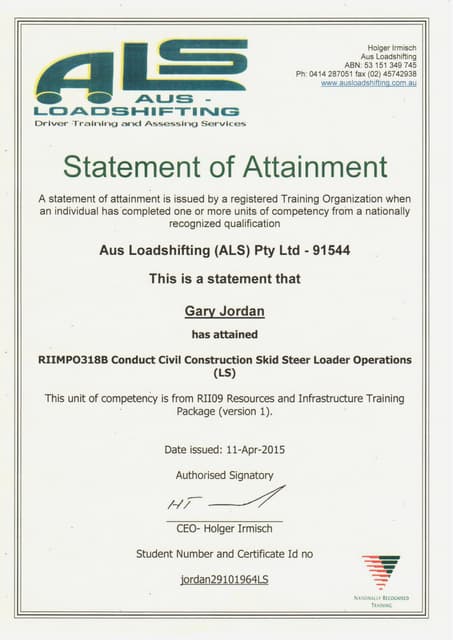 Statement of Attainment Excavator | PDF