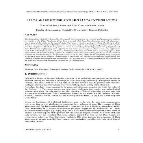 DATA WAREHOUSE AND BIG DATA INTEGRATION | PDF | Databases | Computer ...