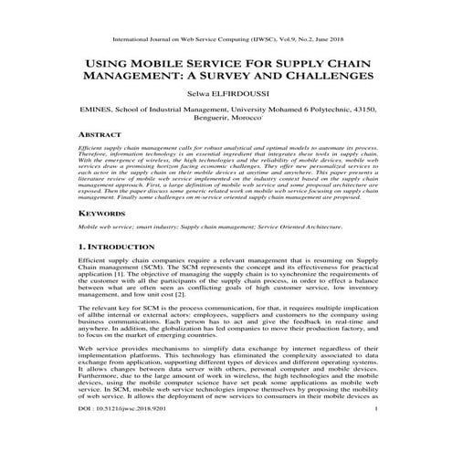 USING MOBILE SERVICE FOR SUPPLY CHAIN MANAGEMENT: A SURVEY AND ...