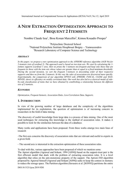 A New Extraction Optimization Approach to Frequent 2 Item sets