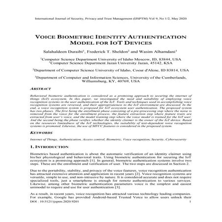 VOICE BIOMETRIC IDENTITY AUTHENTICATION MODEL FOR IOT DEVICES