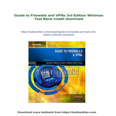 Guide to Firewalls and VPNs 3rd Edition Whitman Test Bank | PDF