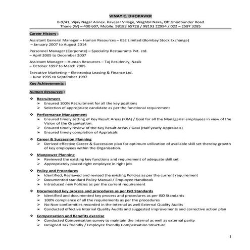 Vinay_Dhopavkar Resume | DOC