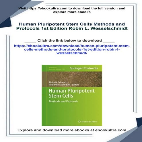 Human Pluripotent Stem Cells Methods and Protocols 1st Edition Robin L ...