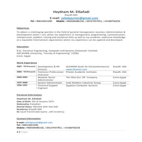 Haytham_Mohammed El Safady_CV_ May 2015