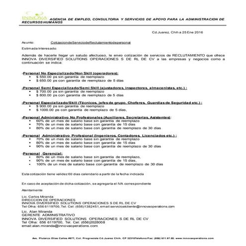 Cotizacion De Servicio De Reclutamiento INNOVA DOCX