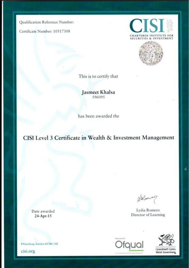 CISI Jasmeet Certificate