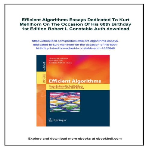 Efficient Algorithms Essays Dedicated To Kurt Mehlhorn On The Occasion Of His...