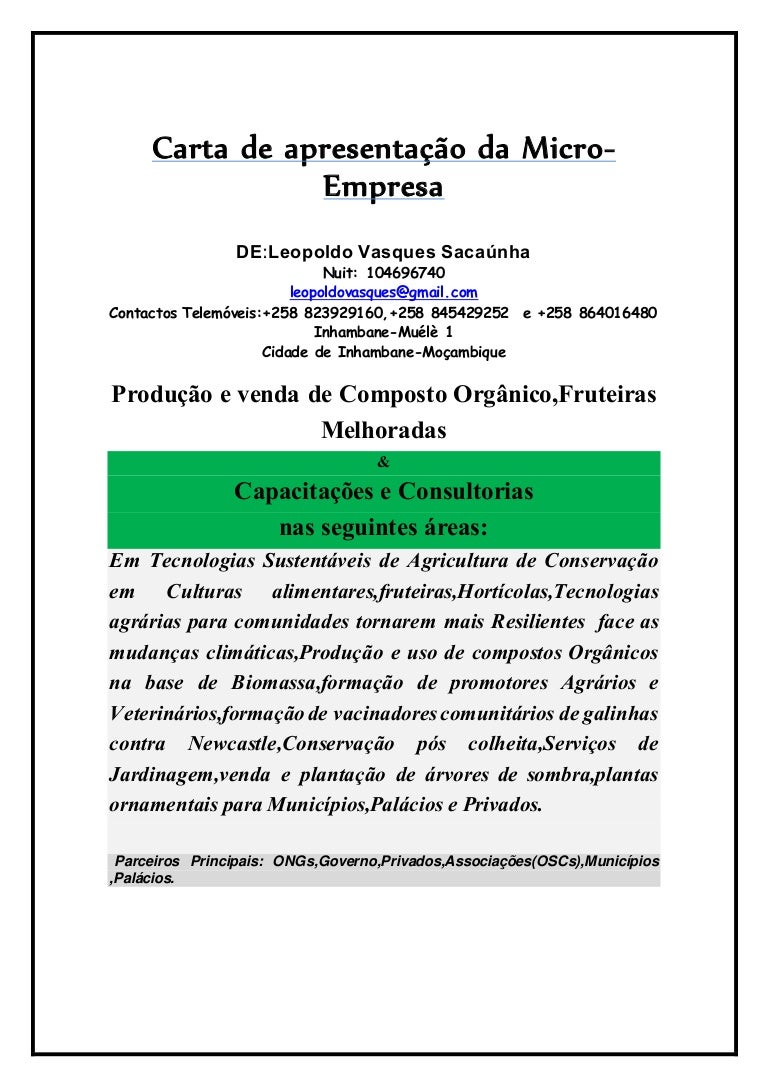 Carta de apresentação da Empresa LEVAS