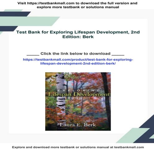 Test Bank for Exploring Lifespan Development, 2nd Edition: Berk | PDF