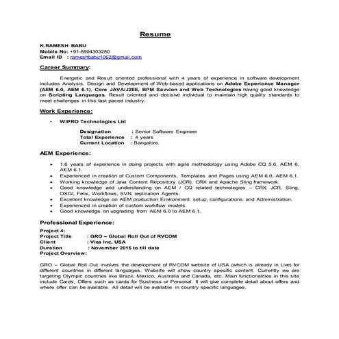 Ramesh Babu Resume Latest