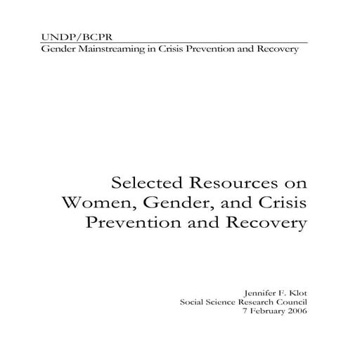 Gender Mainstreaming in Crisis Prevention and Recovery Selected Resources on ...