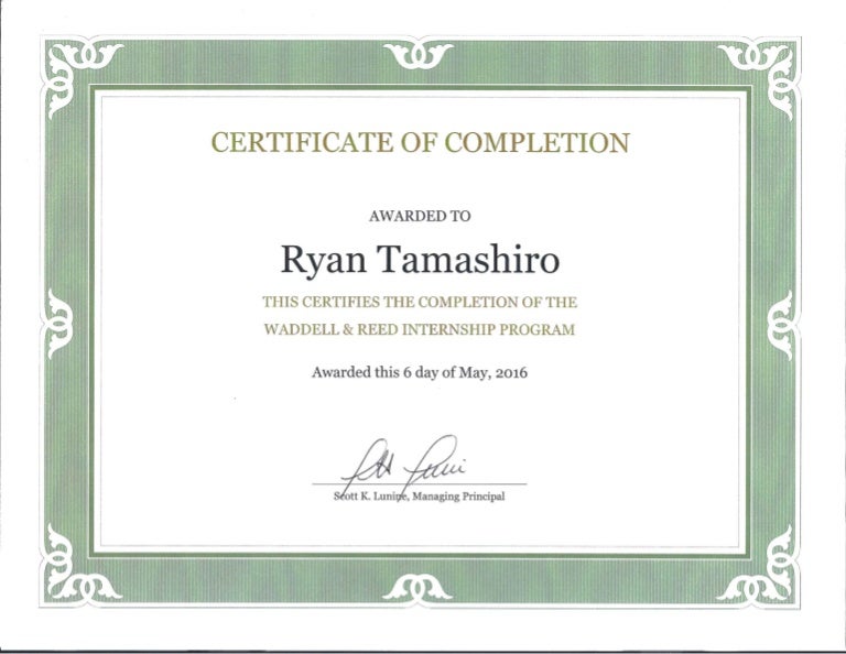 Waddell & Reed Certificate of Completion