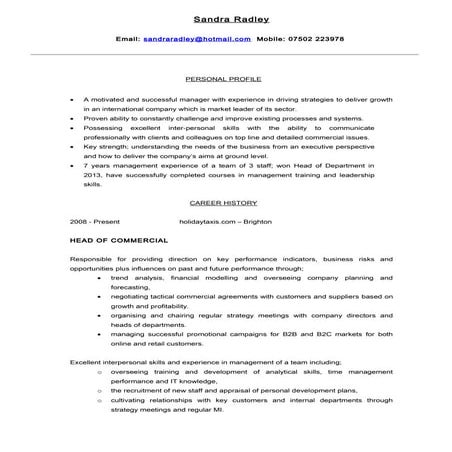 Sandra Radley Curriculum vitae | DOC