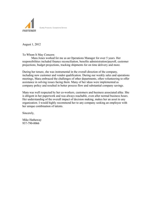 Letter of recommendation from Mike Hathaway