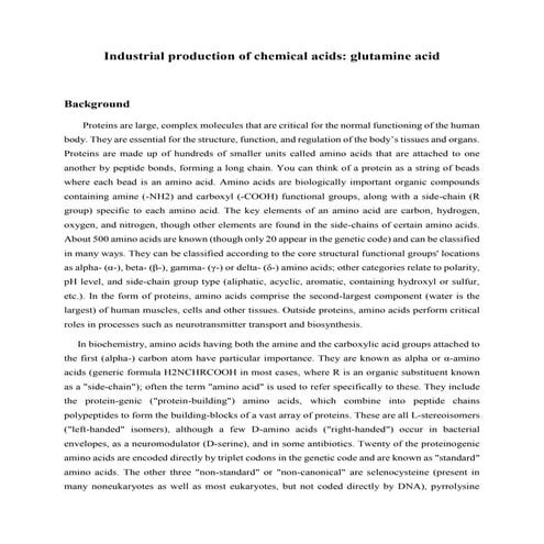 Industrial production of chemical acids glutamic acid 2