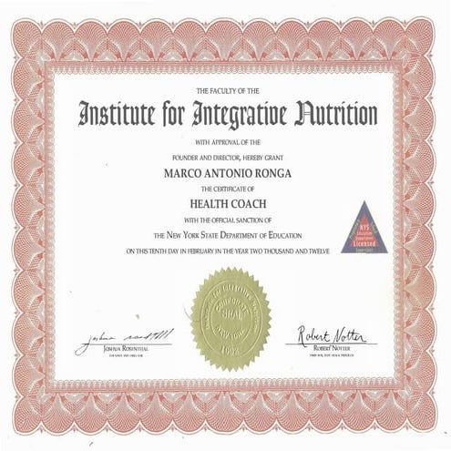 IIN Health Coach Dipoloma Marco A Ronga