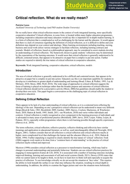 92 Critical-Reflection | PDF | Educational Assessment