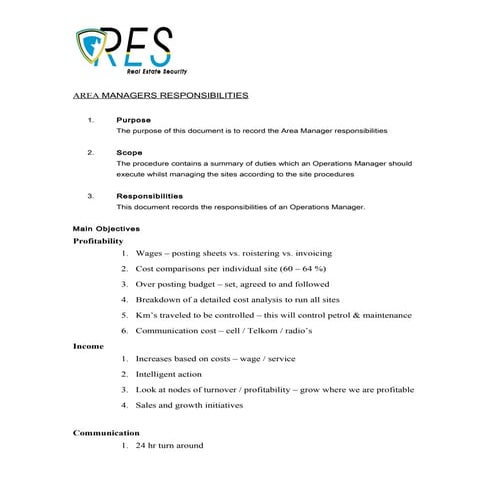 Operations Manager Responsibilities