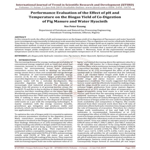 Performance Evaluation of the Effect of pH and Temperature on the Biogas Yiel...